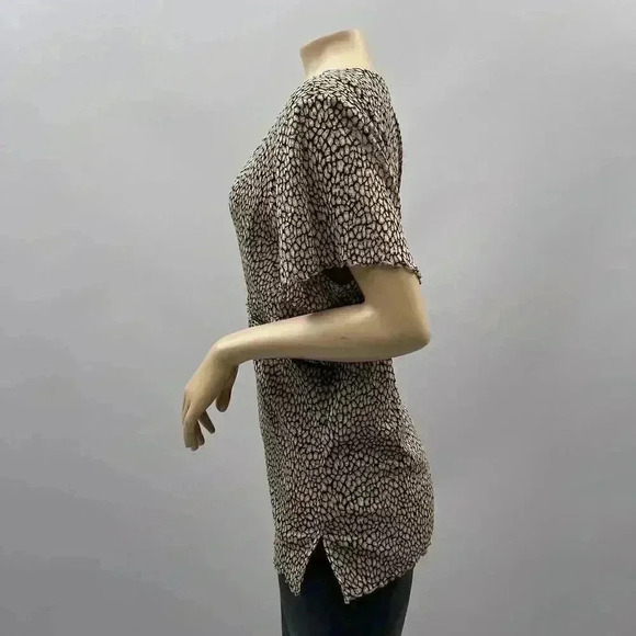 Babydoll Sheer Top Size 3X Brown Animal Print Short Sleeve Y2K Faux Wrap - Picture 3 of 9